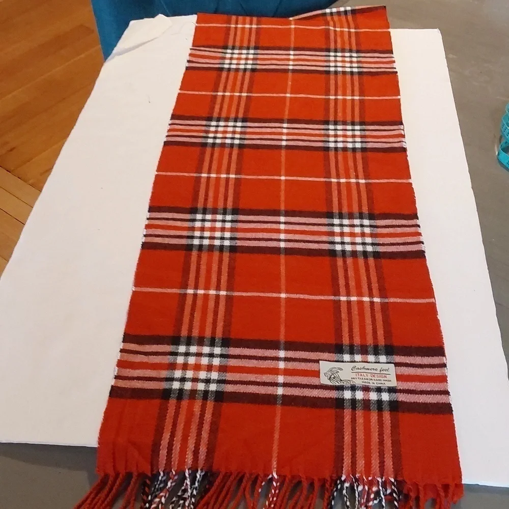 Cashmere Unisex Red/ Black Plaid Butter Soft Fringe Dress Holidays Winter Scarf